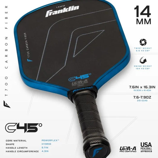 Franklin Sports C45 Carbon Fiber Hybrid 14mm BLUE Pickleball Paddle