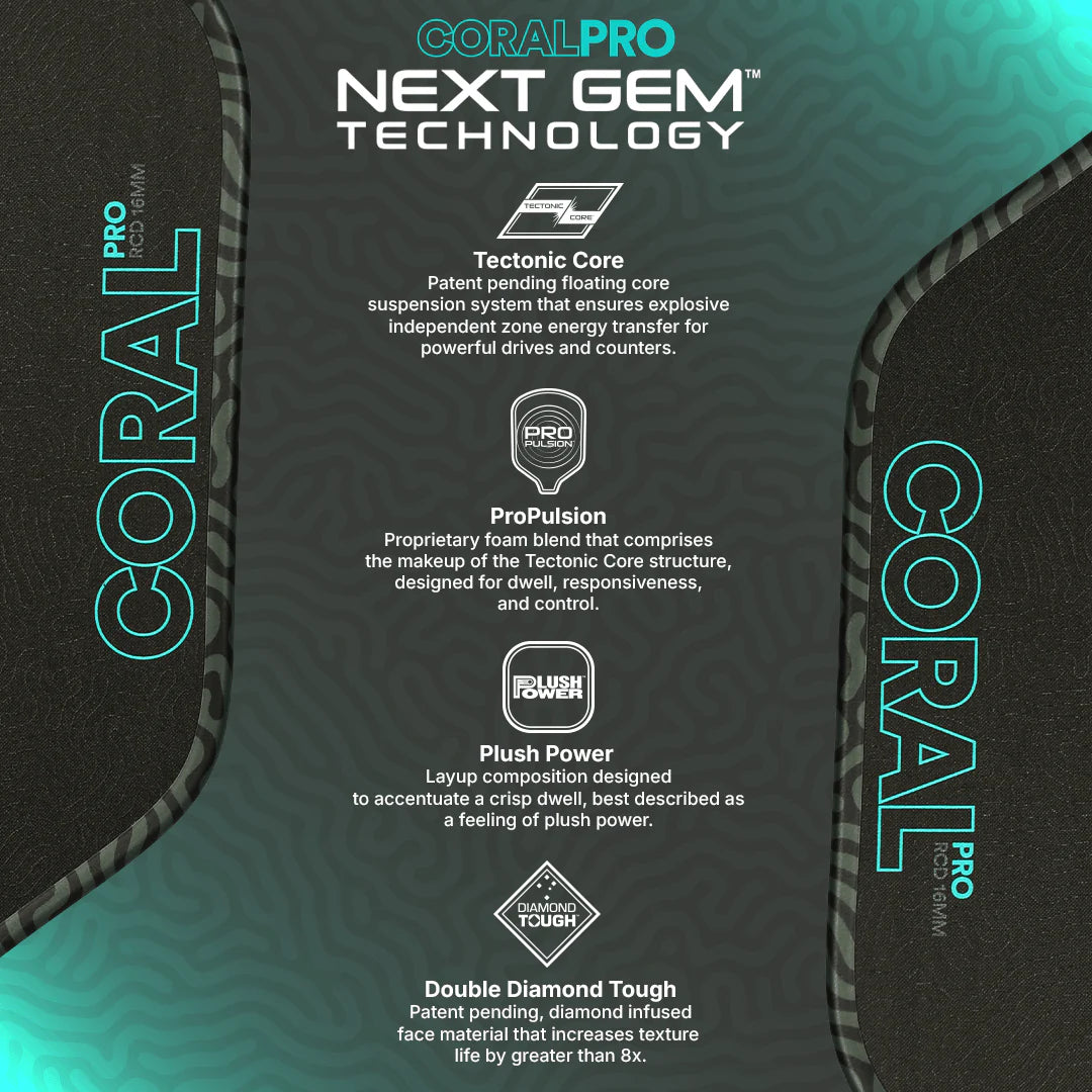Six Zero Coral Pro Hybrid 16mm Pickleball Paddle | Foam Core Hybrid Performance