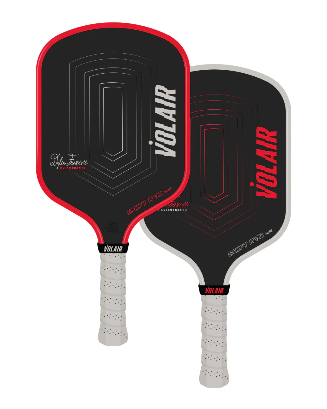 NOW AVAILABLE FOR PRE-ORDER – Volair SHIFT HYB Pickleball Paddle 14mm Dylan Frazier Signature Edition – Grey & Red