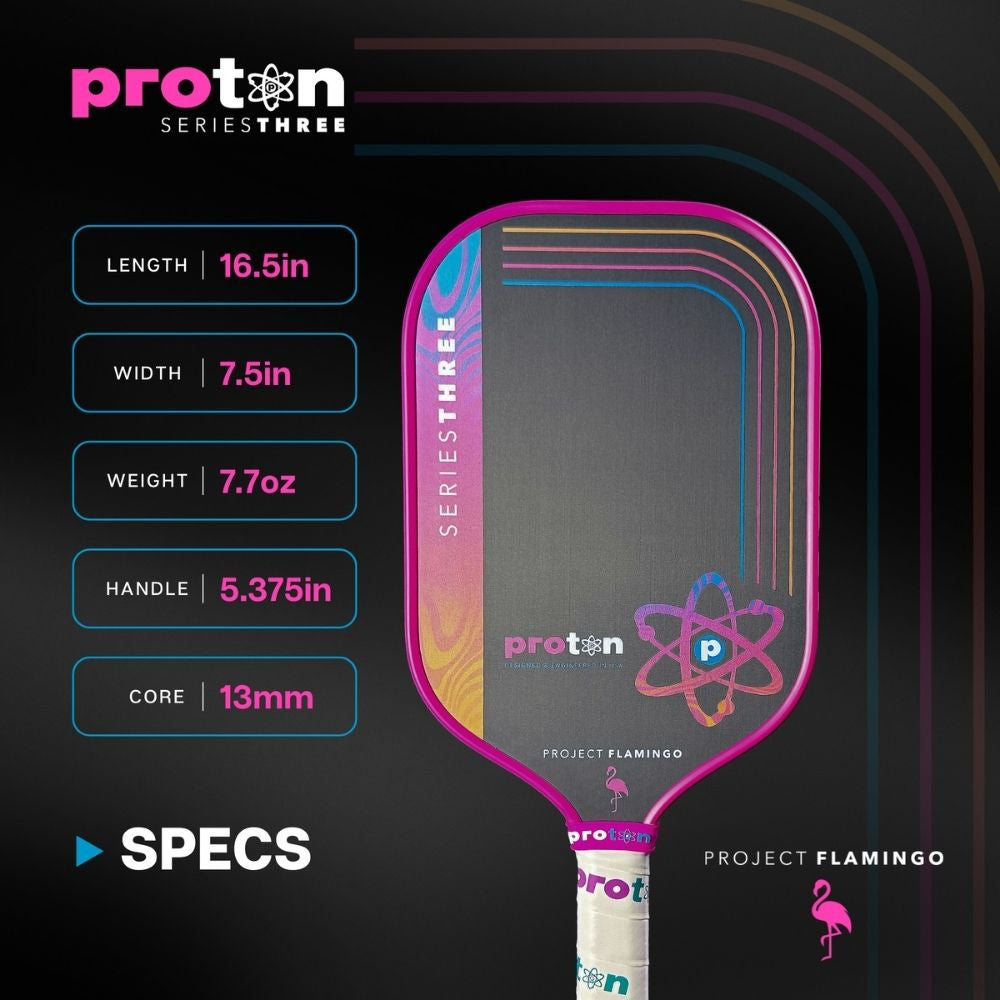 Proton Series Three Project Flamingo 13mm Elongated Pickleball Paddle – Pink