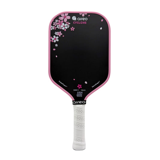 AIREO - Cyclone Cherry Blossom USAP PBCoR .43 certified 16mm Pickleball Paddle | PulseFoam™ Power with NanoGraph™ Carbon Surface