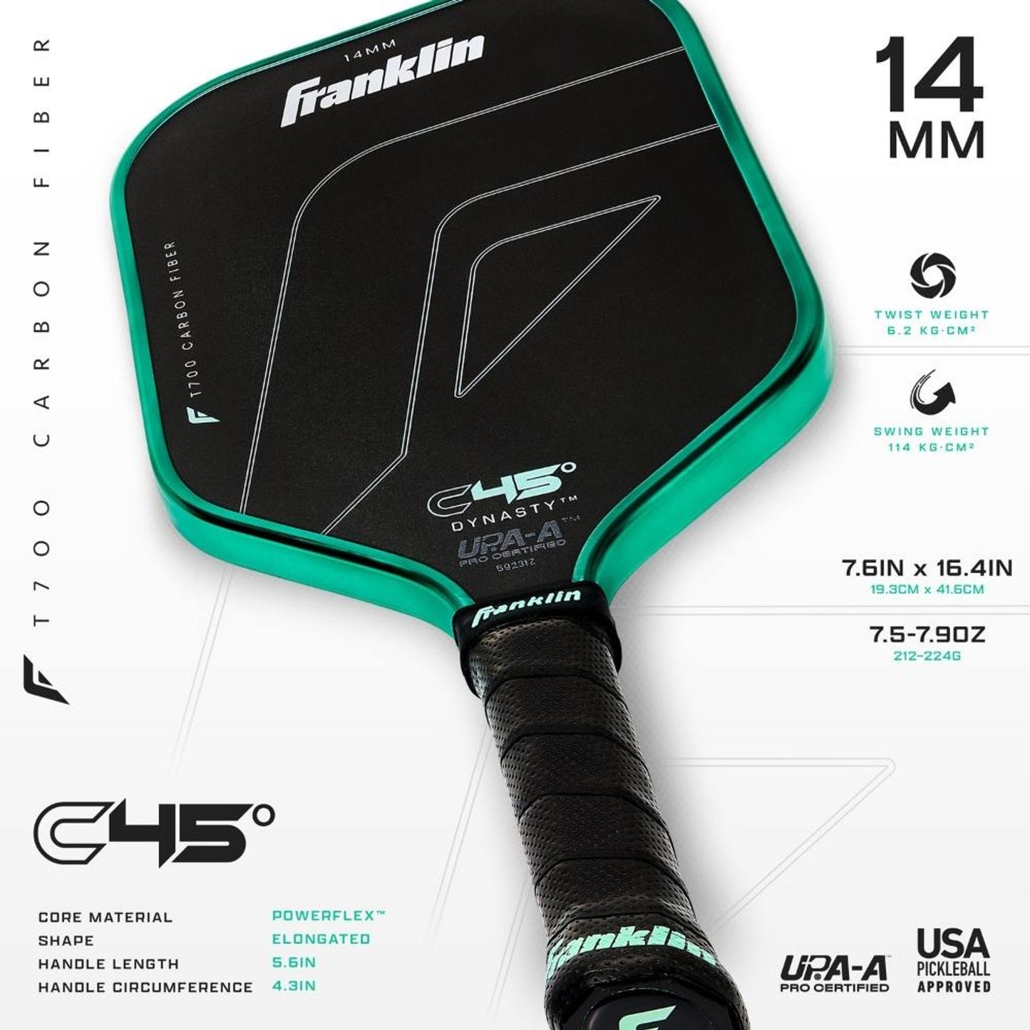 Franklin C45 Dynasty – 14mm Pickleball Paddle | Speed, Precision & Carbon Fiber Control
