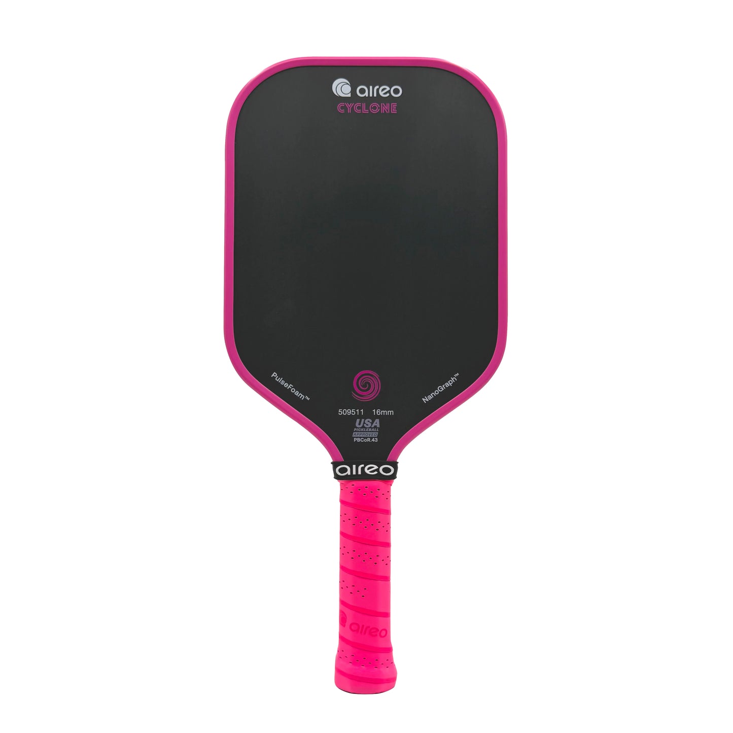 AIREO - Cyclone Hot Pink USAP PBCoR .43 certified 16mm Pickleball Paddle | PulseFoam™ Power with NanoGraph™ Carbon Surface