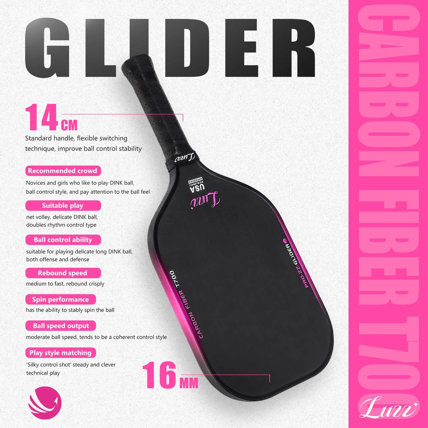 Luzz Glider 16mm Pickleball Paddle